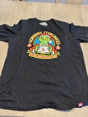 Johnny Cupcakes Black Tee with Green & Red Graphic